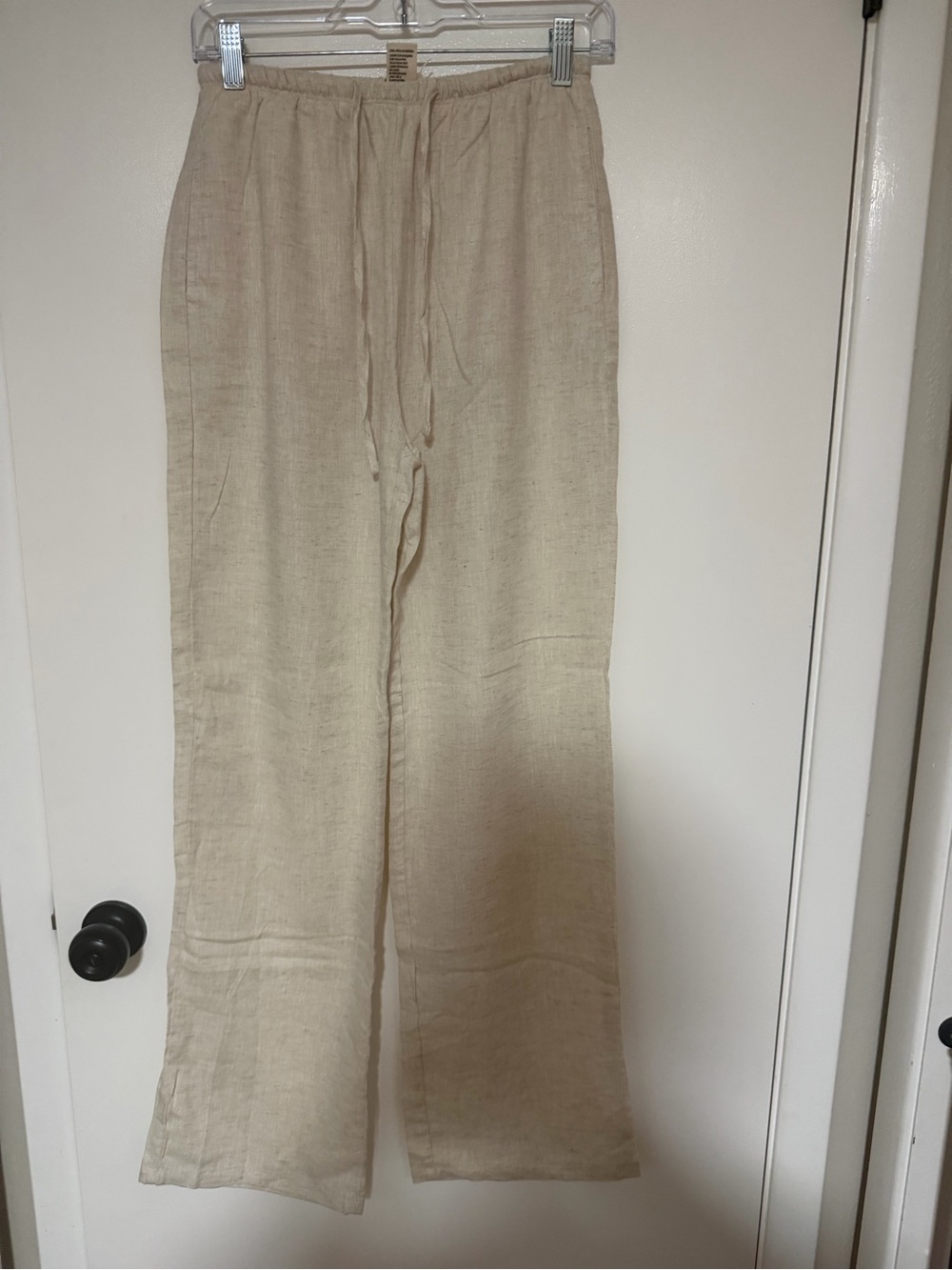 Womens Lightweight Linen Drawstring Pants - Beige